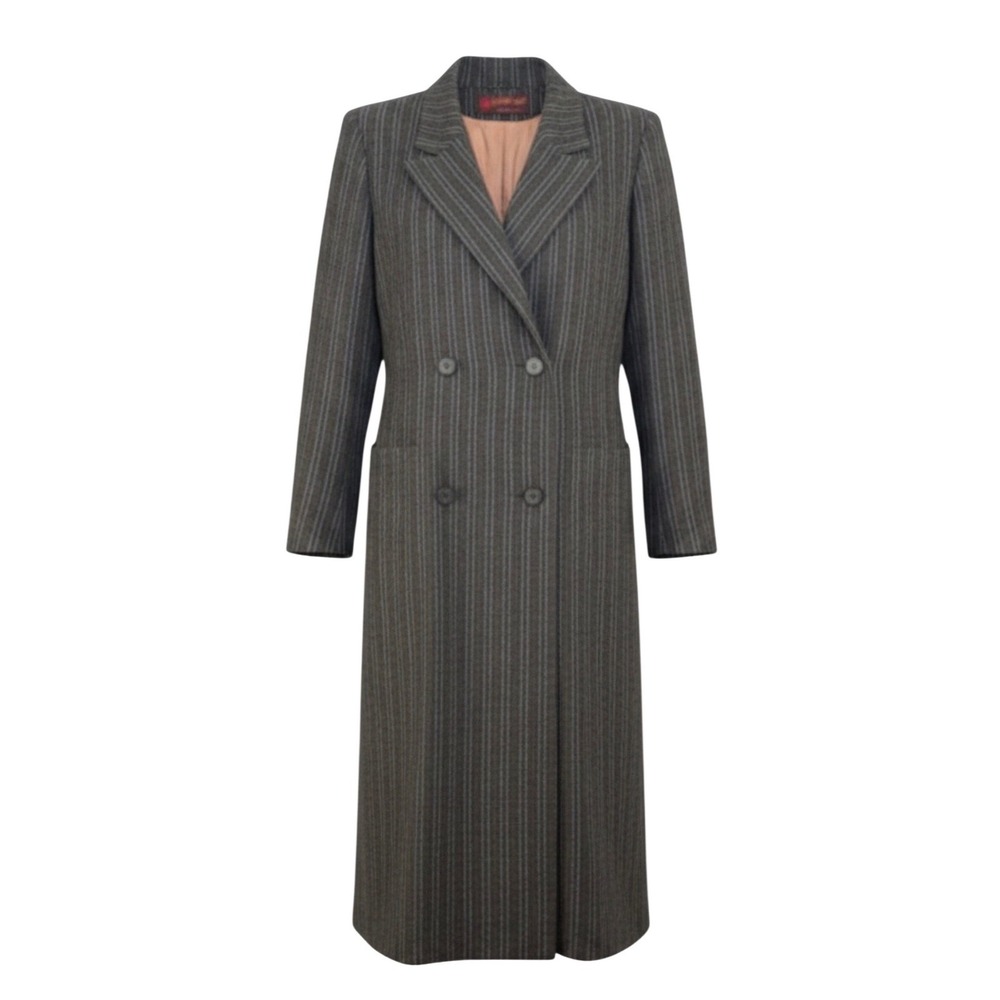 Peabody House Vintage Grey Pinstripe Wool Blend Double Breasted Coat 11/12